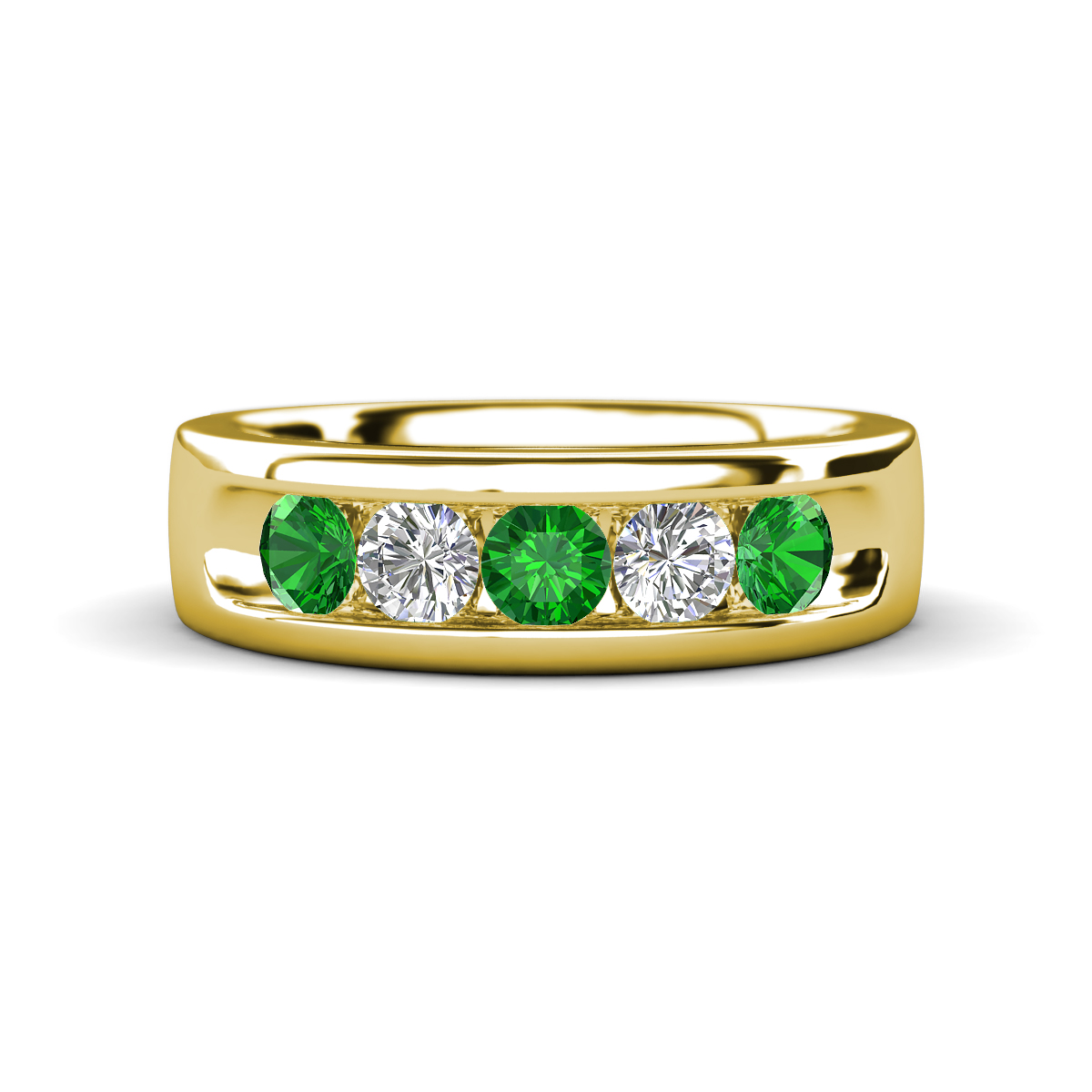 Irvin 0.80 ctw Green Garnet and Lab Grown Diamond 5 stone Comfort Fit Men Wedding Band (6 mm) 